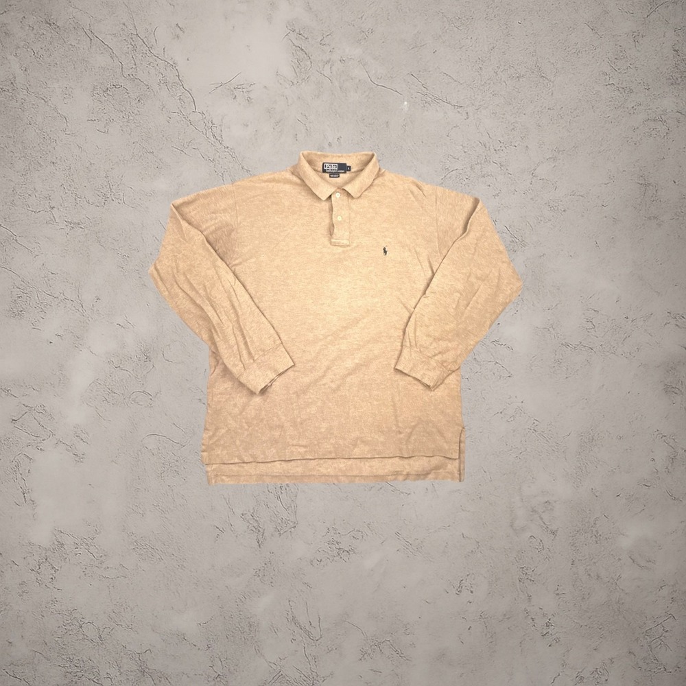 Polo Ralph Lauren Long Sleeve Polo Shirt Mens L Tan Heather Pique Vintage Y2K